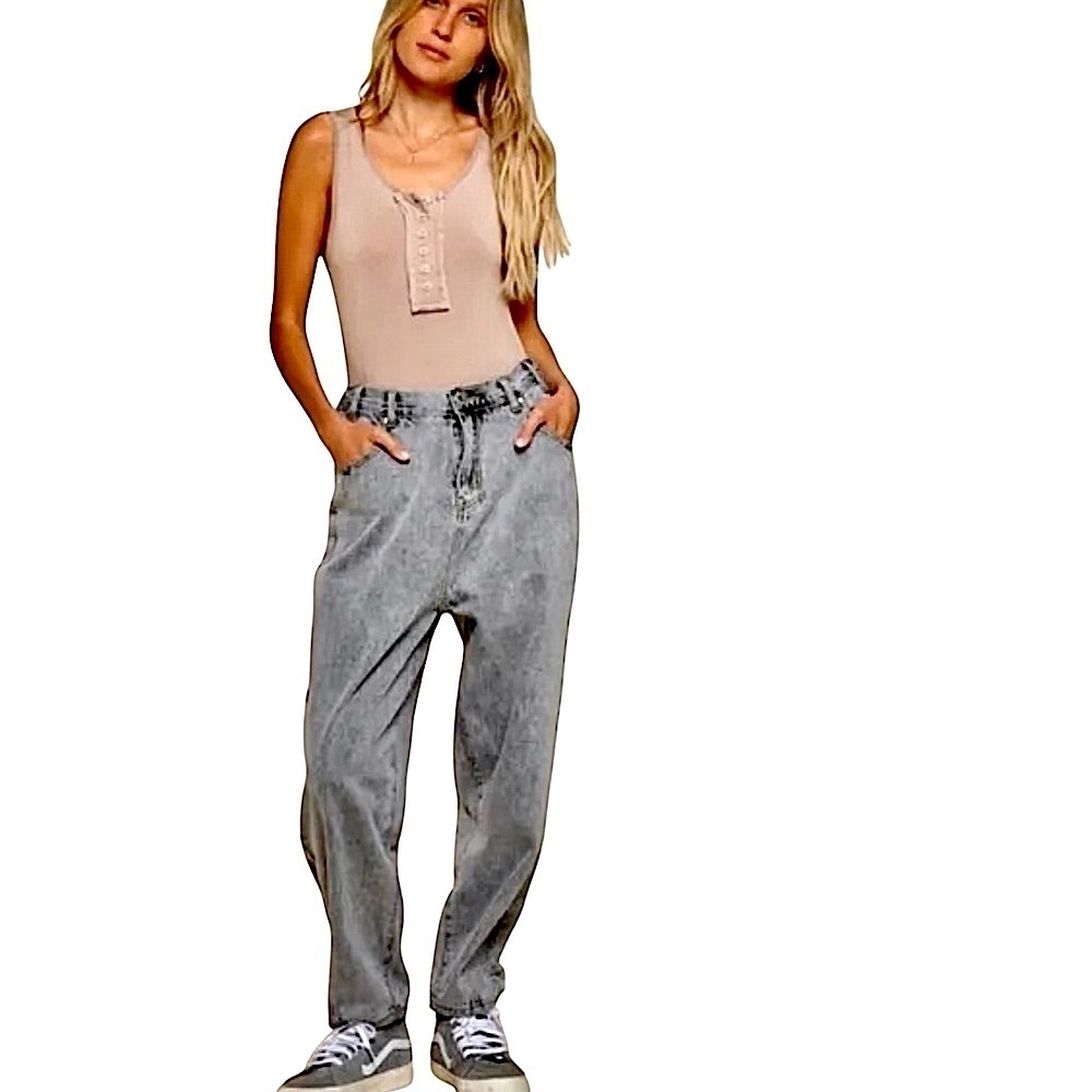 POL Washed Black Denim Boyfriend Jeans Relaxed Fit Straight Leg Size S,M,L New! - Picture 5 of 16